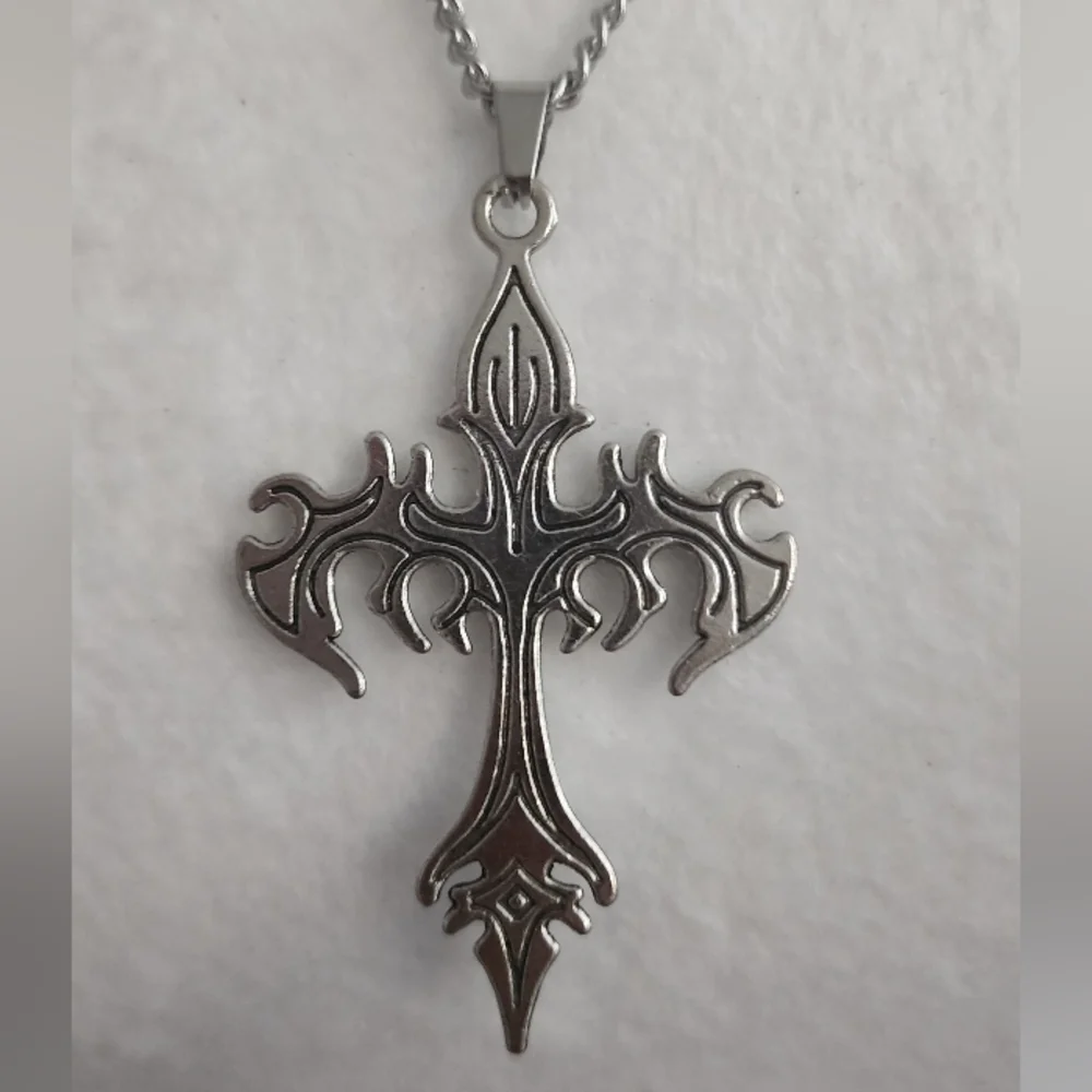 Men Silvertone Cross Pendant Necklace